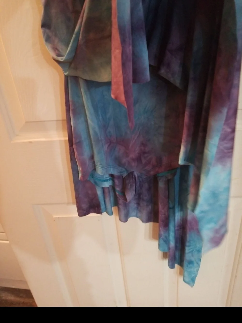 Girls Blue Teal Sequin Tie-Dye Asymmetric Dress DANCE WEAR
